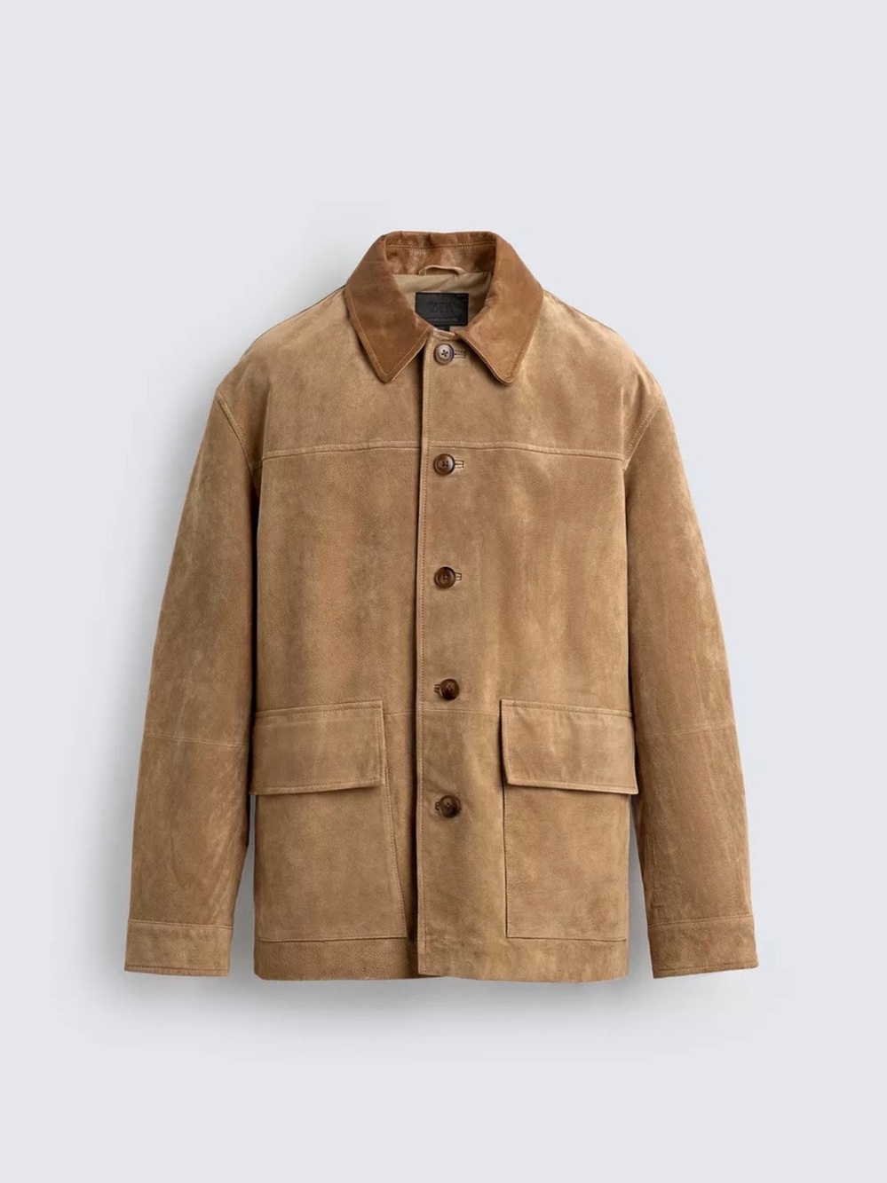 Zara Men's Suede Field Jacket in Brown with Dark Collar